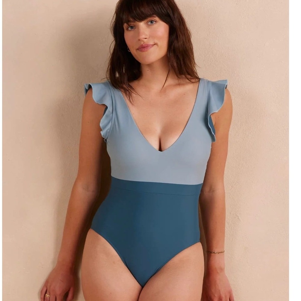 Summersalt The Ruffle Backflip One Piece Swimsuit Blue Colorblock Size 16